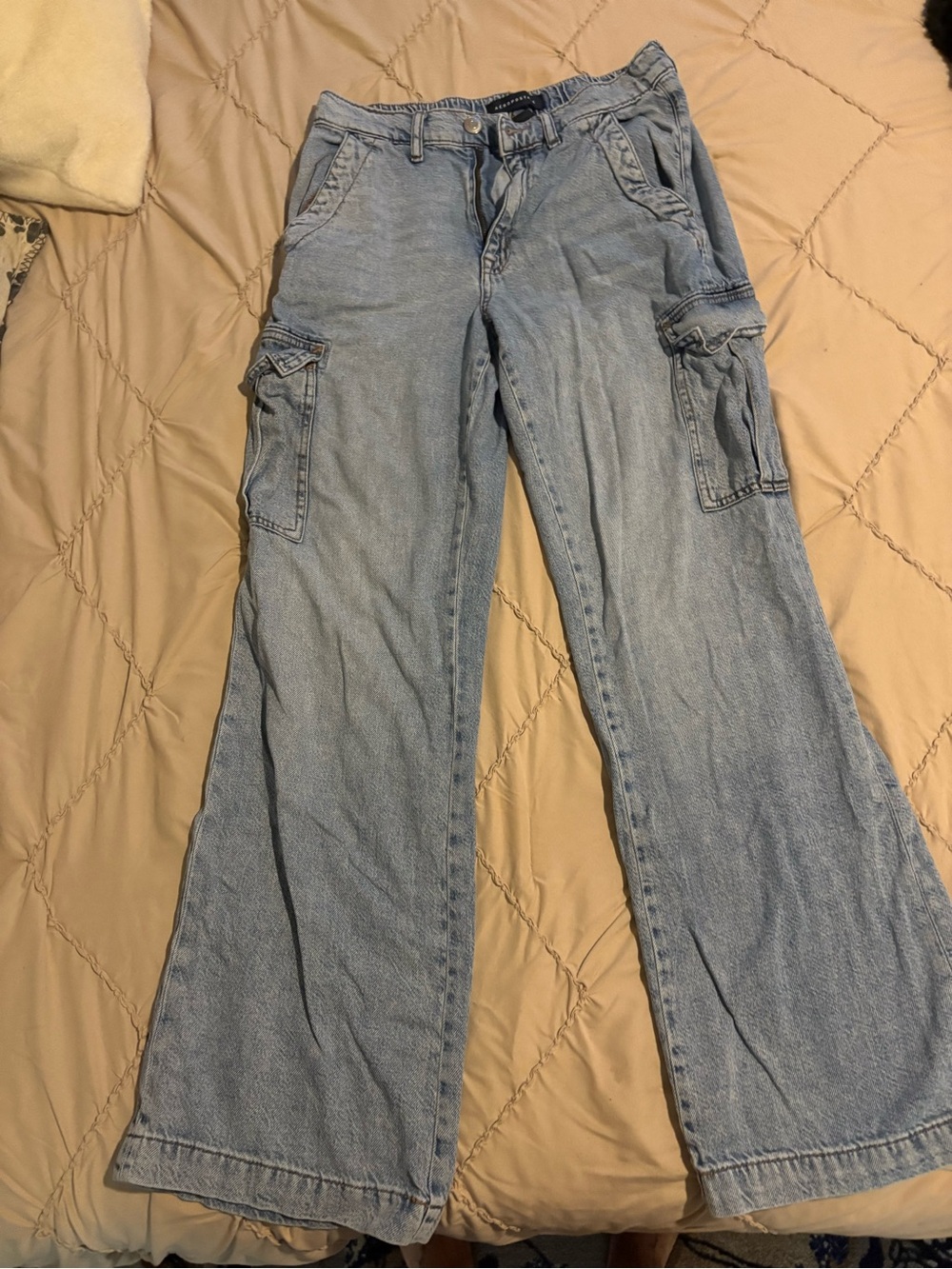 Aeropostale Light Blue Wide-Leg Cargo Jeans